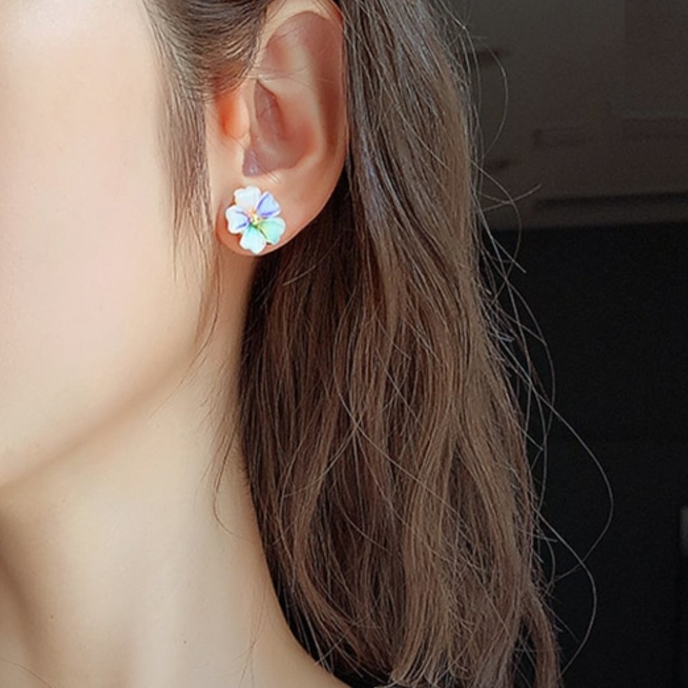 Colorful Flower Acrylic Gold Stud Earrings - Picture 3 of 5
